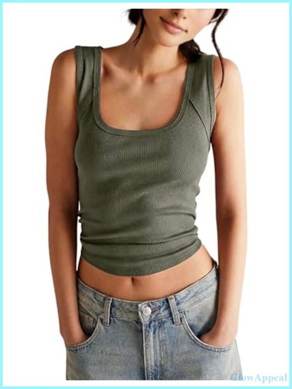 Women's Sleeveless Scoop Neck Ribbed Tank Top Lightweight Fitted Cami Tee Shirt